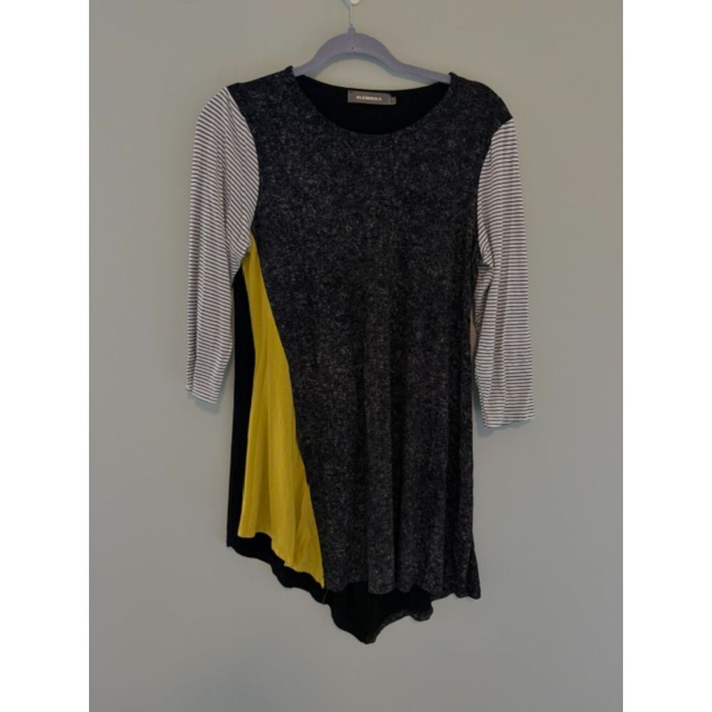 Alembika Lagenlook 2 Tone Tunic Size 1 Black Gray Yellow (Small)